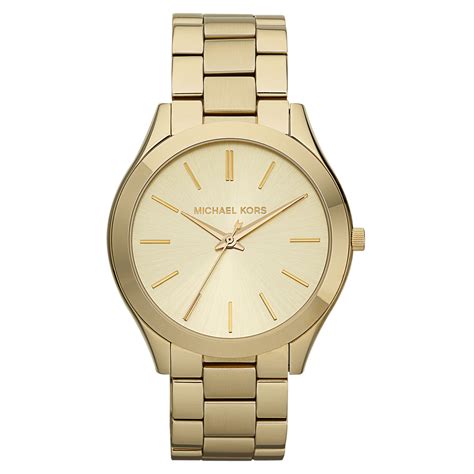 michael kors slim runway gold tone stainless steel bracelet watch|Michael Kors black chronograph watch.